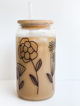 Load image into Gallery viewer, Wildflowers Wrap 16oz Glass Can Cup with Bamboo Lid