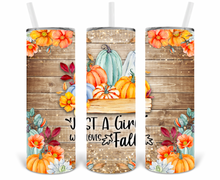 Load image into Gallery viewer, Just a Girl Who Loves Fall 20oz Insulated Tall Tumbler with Straw