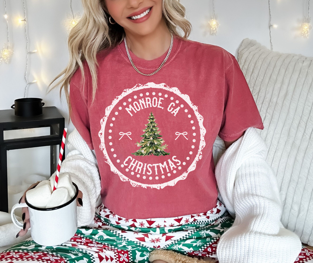 Custom Christmas Bow Circle Graphic Tee