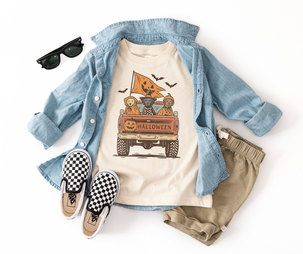 Halloween Dog Truck Youth Graphic Tee