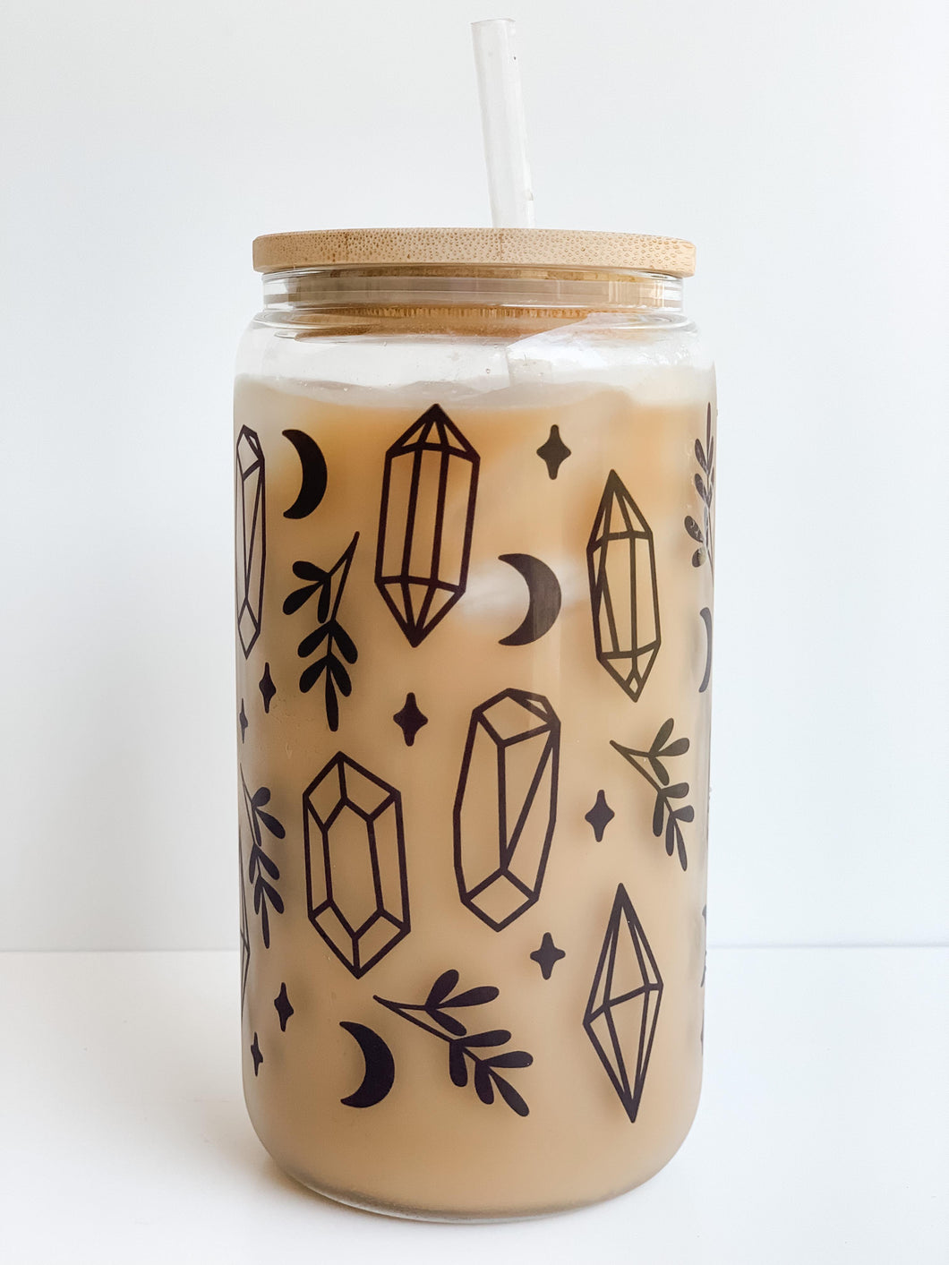 Crystal Wrap 16oz Glass Can Cup with Bamboo Lid