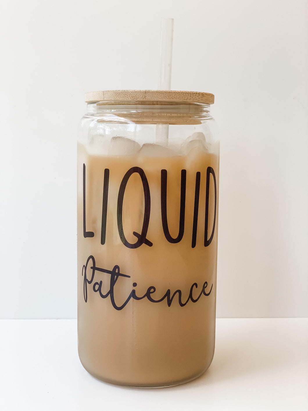 Liquid Patience 16oz Glass Can Cup with Bamboo Lid