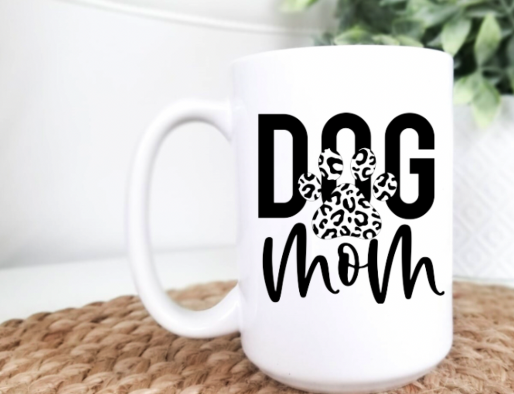 Dog Mom Leopard Paw Print 15oz Ceramic Mug