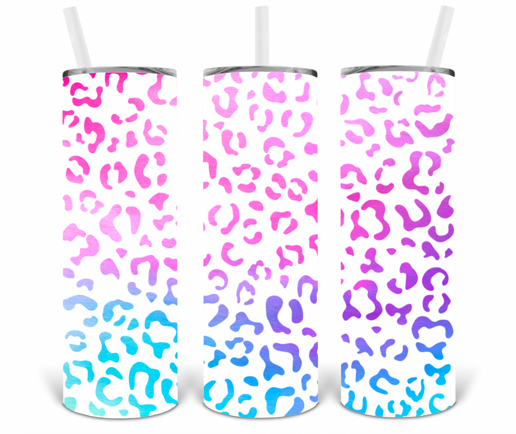 Pink Purple Blue Leopard 20oz Insulated Tall Tumbler with Straw