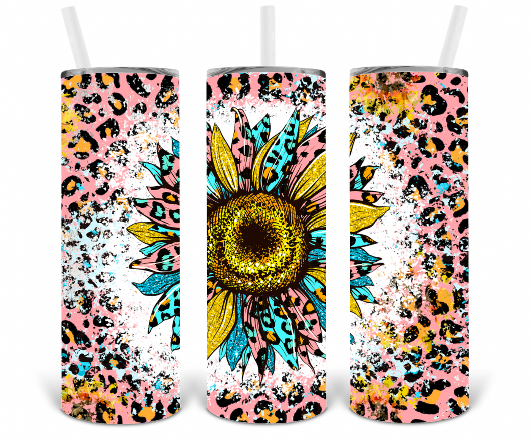 Colorful Leopard Sunflower 20oz Insulated Tall Tumbler with Straw