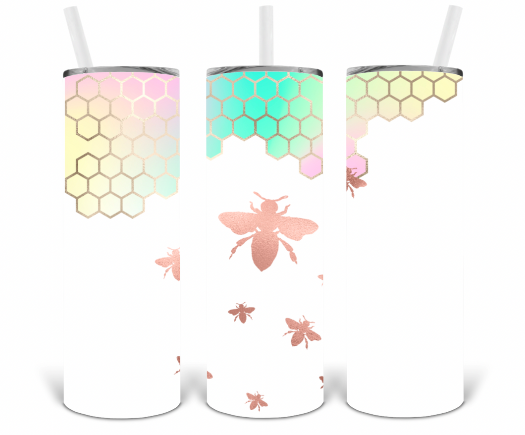 Rose Rainbow Bee 20oz Insulated Tall Tumbler with Straw